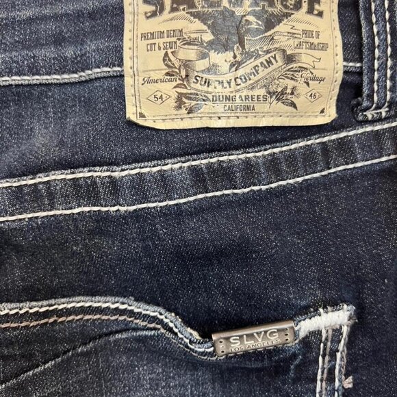 Salvage Supply Co Buckle Denim Shorts Anarchy Relaxed Fit Dark Wash W40 L12 XXL - Picture 3 of 6